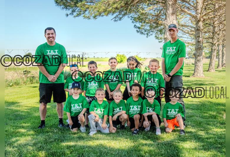 Back row from left: Coach Dom Heimann, Oliver Allen, Jack Heimann, Baylor Edeal, Mila Alvarado, Bentley Wilson, and Coach Travis Stithem. Front row: Weston Worrell, Easton Woltemath, Lane Brandt, Ricky Daily, Khloe Stithem, and Kolston Maudlin. (Katie Arndt Photography) 